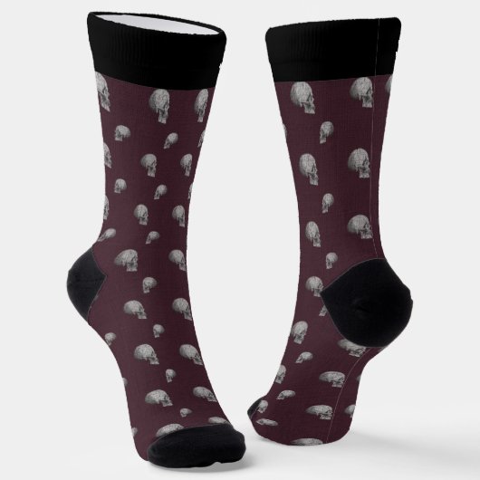 Burgundy Skull Halloween Socks with Name Sokken (Gebogen)