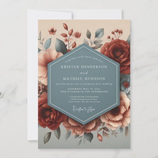 Burgundy Slate Autumn Bloom Wedding Kaart (Voorkant)