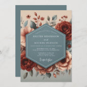 Burgundy Slate Autumn Bloom Wedding Kaart (Voorkant / Achterkant)
