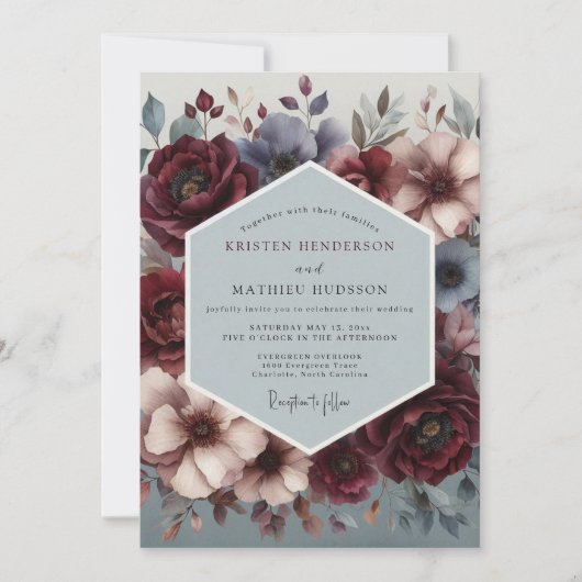 Burgundy Slate Chiaroscuro Wedding Kaart (Voorkant)