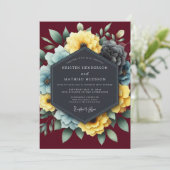 Burgundy & Slate Dramatic Bloom Wedding Kaart (Staand voorkant)