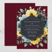 Burgundy & Slate Dramatic Bloom Wedding Kaart (Voorkant / Achterkant)