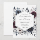 Burgundy & Slate Ethereal Bloom Wedding Kaart (Voorkant / Achterkant)