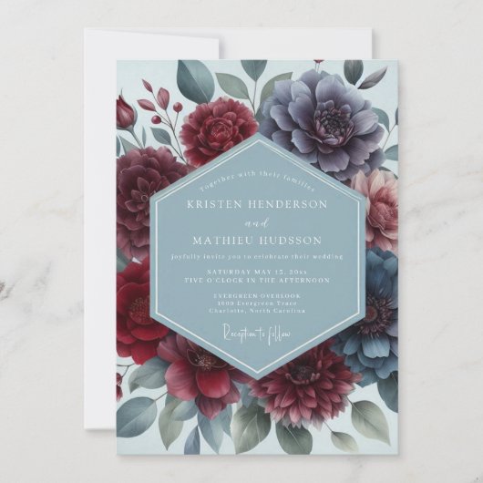 Burgundy Slate Moody Floral Wedding Kaart (Voorkant)