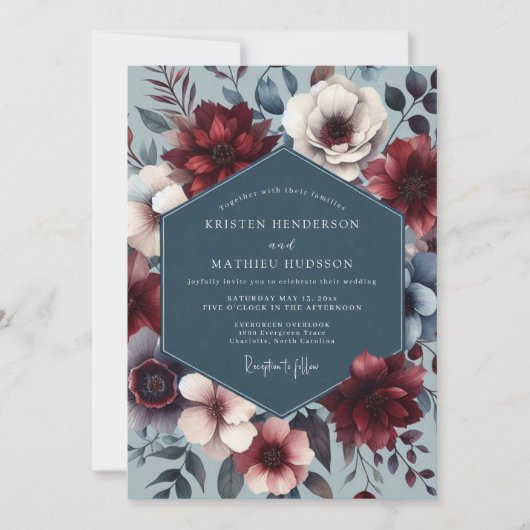 Burgundy Slate Nocturne Wedding Kaart (Voorkant)
