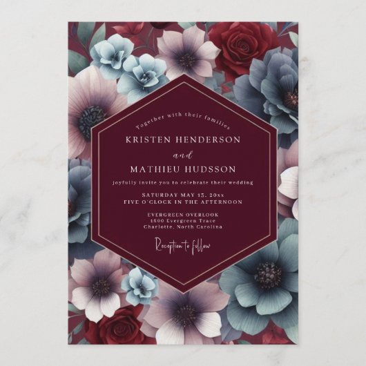 Burgundy Slate Twilight Bloom Wedding Kaart (Voorkant)