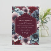 Burgundy Slate Twilight Bloom Wedding Kaart (Staand voorkant)