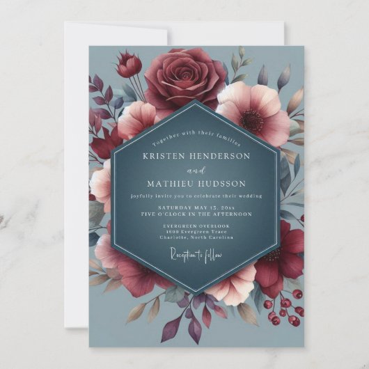 Burgundy Slate Vesper Wedding Kaart (Voorkant)