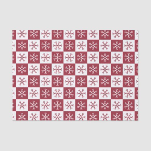 Burgundy Snowflake Checkered Pattern Kerstmis Tissuepapier (Voorkant)