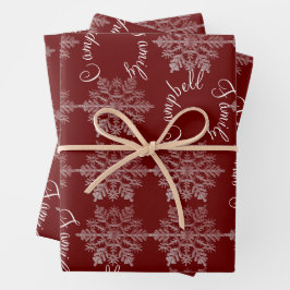 Burgundy Snowflake - kerstfamilienaam Inpakpapier Vel