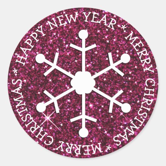 Burgundy Snowflake Merry kerstaker Ronde Sticker (Voorkant)