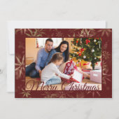 Burgundy Snowflake One Photo met kerstmis Feestdagenkaart (Voorkant)