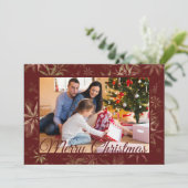 Burgundy Snowflake One Photo met kerstmis Feestdagenkaart (Staand voorkant)