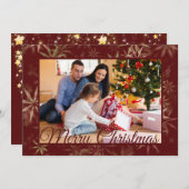 Burgundy Snowflake One Photo met kerstmis Feestdagenkaart (Voorkant / Achterkant)