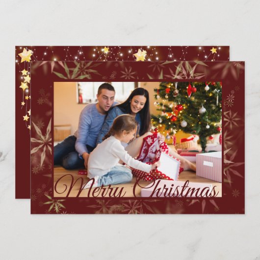 Burgundy Snowflake One Photo met kerstmis Feestdagenkaart (Voorkant / Achterkant)