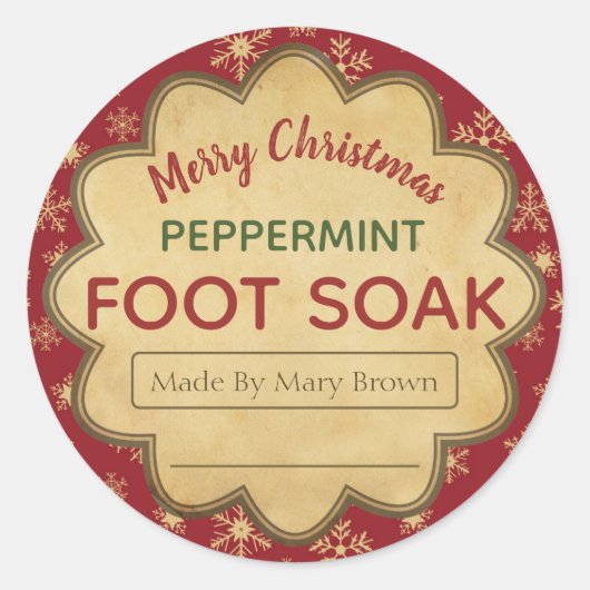 Burgundy Snowflake Peppermint Foot Soak Kerstmis Ronde Sticker (Voorkant)