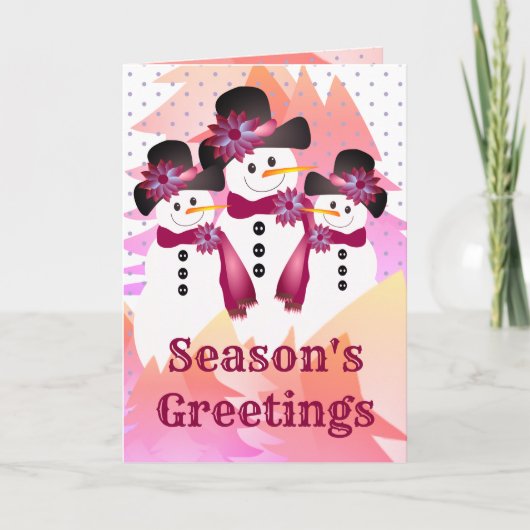 Burgundy Snowman met pooldots Feestdagen Kaart (Voorkant)