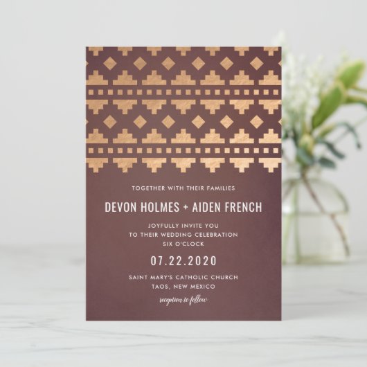 Burgundy Southwest Gleam Wedding Invitation Kaart (Staand voorkant)