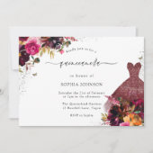 Burgundy Sparkle Dress Floral Quinceanera Party Kaart (Voorkant)