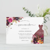 Burgundy Sparkle Dress Floral Quinceanera Party Kaart (Staand voorkant)