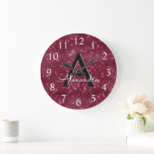 Burgundy Sparkle Shimmer Monogram Name & Initiaal Grote Klok (Huis)