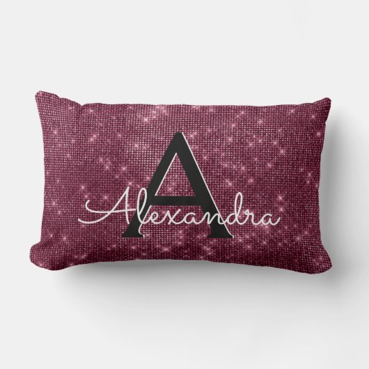 Burgundy Sparkle Shimmer Monogram Name & Initiaal Kussen (Voorkant)
