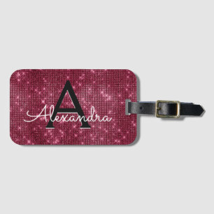 Burgundy Sparkle Twinkle Sparkle Monogram Naam Bagagelabel