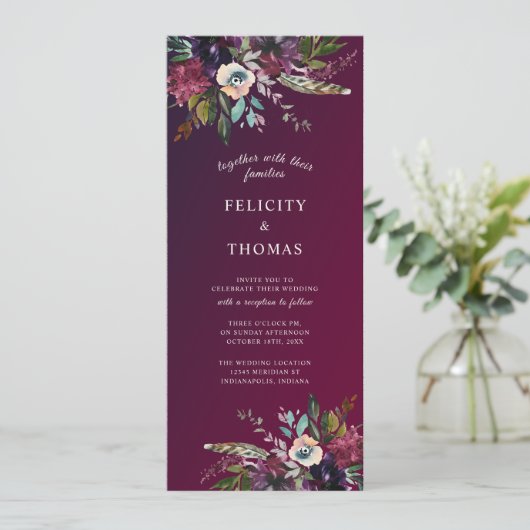 Burgundy Splendor Boho Floral Wedding Kaart (Staand voorkant)