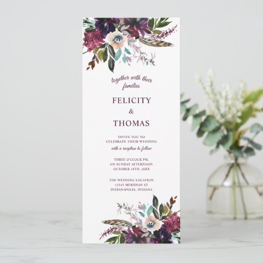 Burgundy Splendor Boho Florals White Wedding Kaart (Staand voorkant)