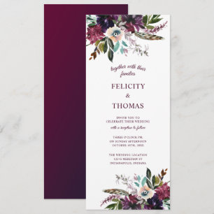 Burgundy Splendor Boho Florals White Wedding Kaart