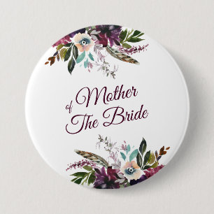 Burgundy Splendor Floral White Moeder van de Bride Ronde Button 7,6 Cm