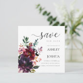 Burgundy Splendor Waterverf Floral Save the Date Kaart (Staand voorkant)