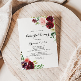 Burgundy Spring Calligraphy Rehearsal Dinner Kaart