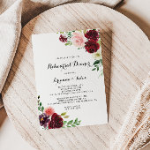 Burgundy Spring Calligraphy Rehearsal Dinner Kaart