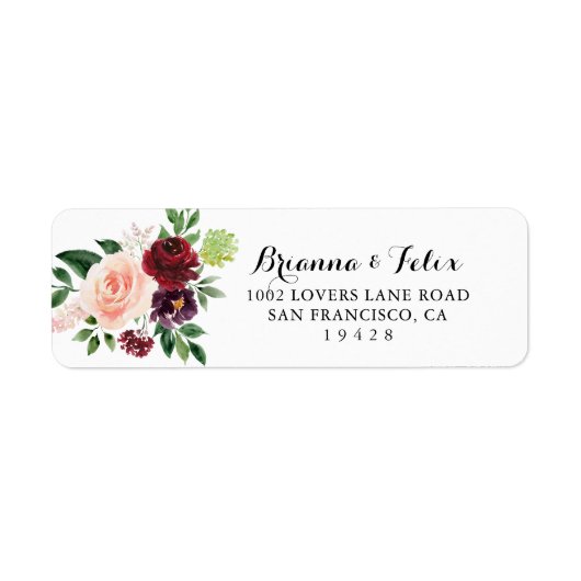 Burgundy Spring Calligraphy Return Address Label (Voorkant)