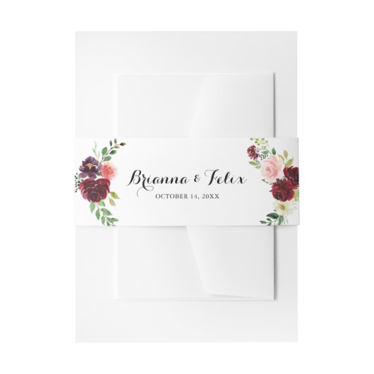 Burgundy Spring Calligraphy Wedding Invitation Uitnodigingen Wikkel (Voorkant Voorbeeld)