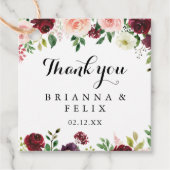 Burgundy Spring Floral Modern Calligraphy Wedding Bedankjes Labels (Voorkant)