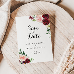 Burgundy Spring Floral Save the Date Briefkaart