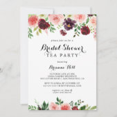 Burgundy Spring Floral Vrijgezellenfeest Tea Party Kaart (Voorkant)