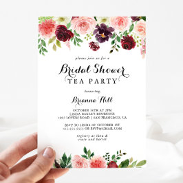 Burgundy Spring Floral Vrijgezellenfeest Tea Party Kaart