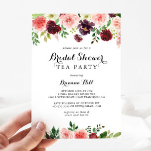 Burgundy Spring Floral Vrijgezellenfeest Tea Party Kaart