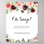 Burgundy Spring Floral Wedding Oh onverwacht Sign Poster (Voorkant)