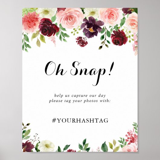 Burgundy Spring Floral Wedding Oh onverwacht Sign Poster (Voorkant)