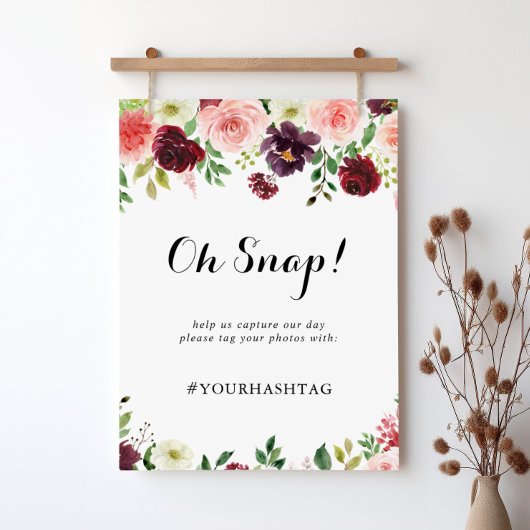 Burgundy Spring Floral Wedding Oh onverwacht Sign Poster