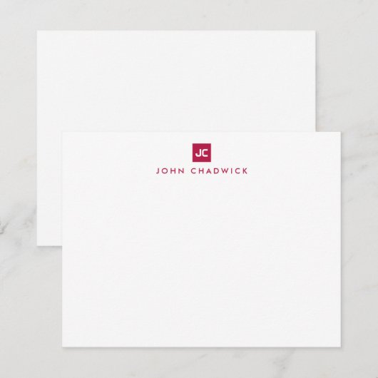 Burgundy Square Bold Two Monogram Professional Notitiekaartje (Voorkant / Achterkant)