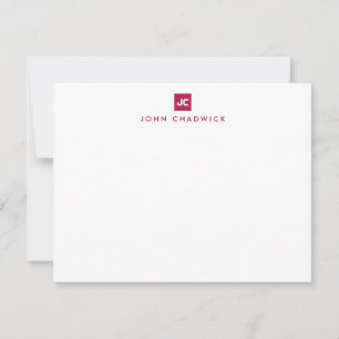 Burgundy Square Bold Two Monogram Professional Notitiekaartje