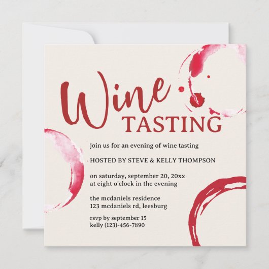Burgundy Stain Wine Tasting Invitation Kaart (Voorkant)