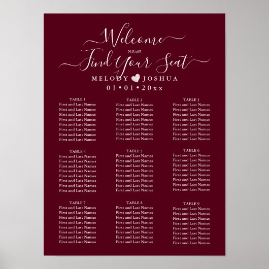 BURGUNDY STOELENPLAN|DIY KLEUR POSTER (Voorkant)