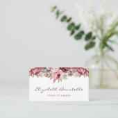Burgundy Stof Roze Waterverf Bloemencode QR-code Visitekaartje (Staand voorkant)