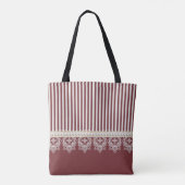 Burgundy Streep Kant Naam Tote Bag (Achterkant)